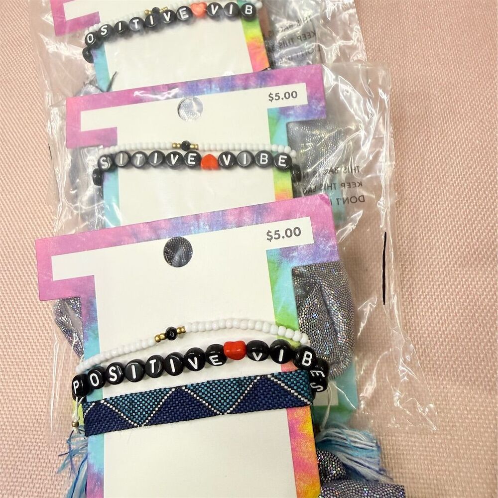 Hot Multicolor Beaded Bracelet & Scrunchie Set 5 pack lot 15 pieces total gift